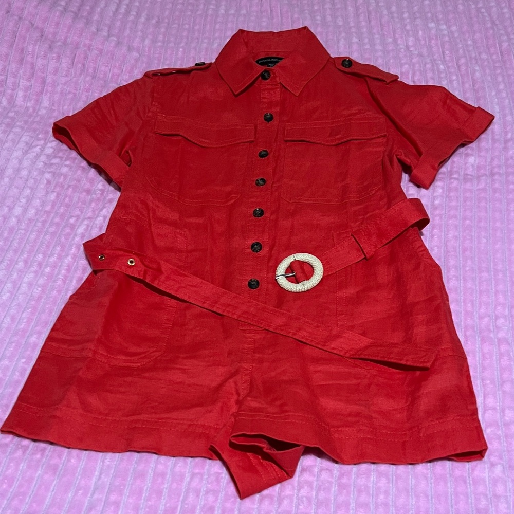 Banana Republic Red Short-Sleeve Romper